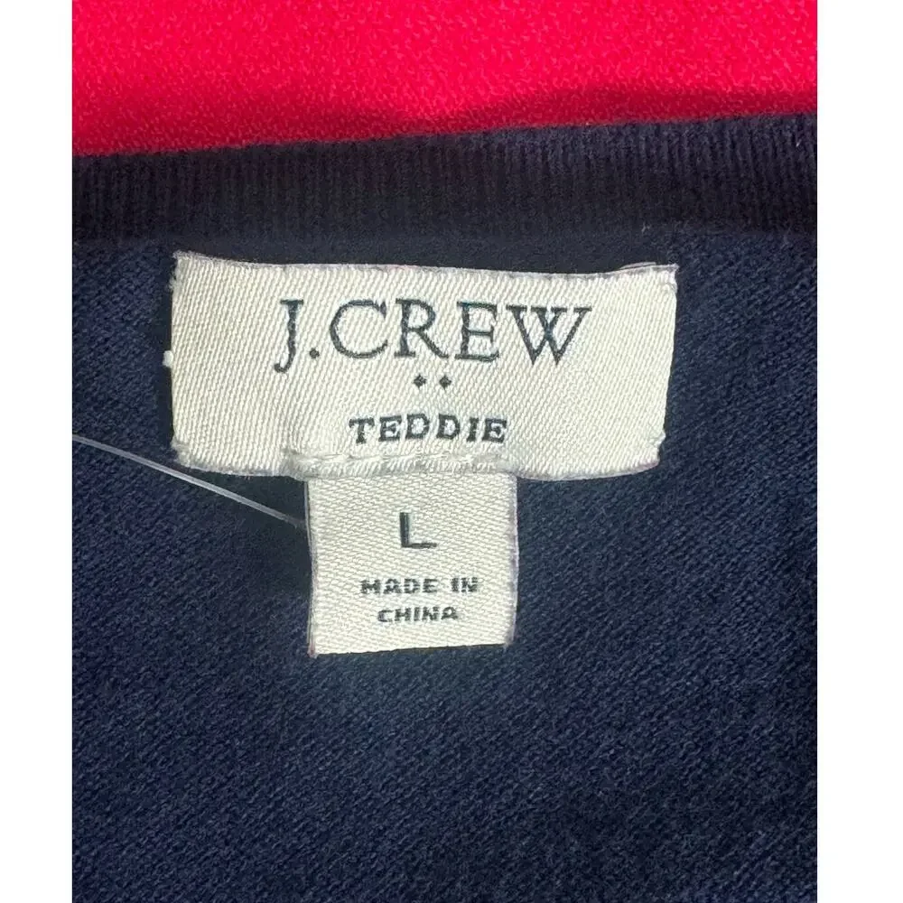 NWOT J.Crew Teddie Cotton Navy‎ and Pink Striped Sweater Size L